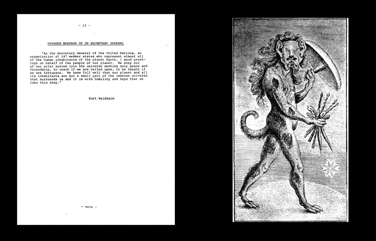 Voyager – The Grand Tour - Kurt Waldheim's message to the aliens (Transcript). | Early alien &mdash; Inhabitant of the &ldquo;dog star&rdquo;, according to Gottfried August B&uuml;rger: Wunderbare Reisen zu Wasser und zu Lande des Freiherrn von M&uuml;nchhausen, 1786.